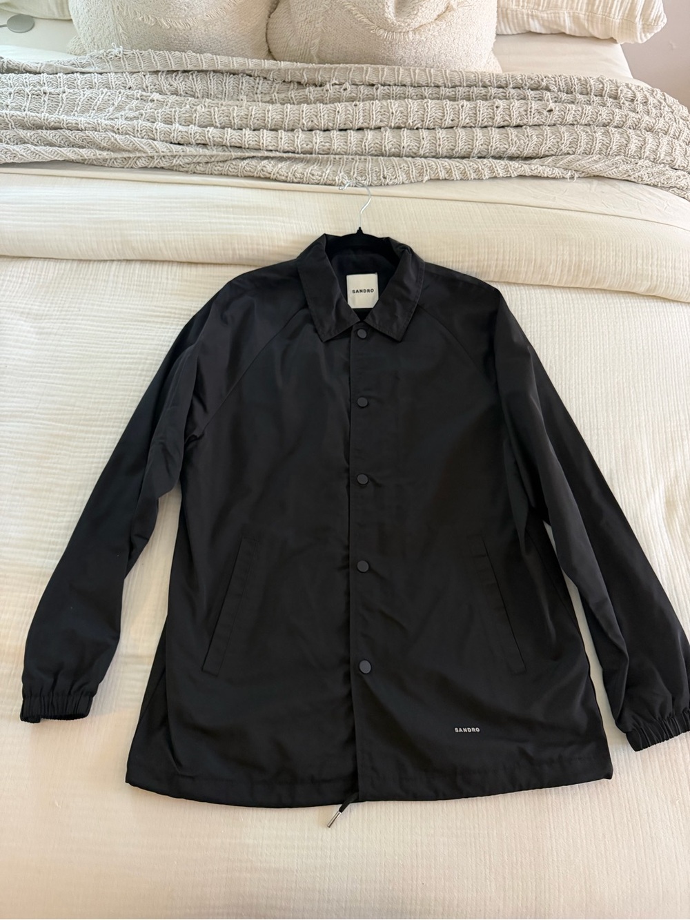 Sandro Black Men's Button-Front Raincoat
